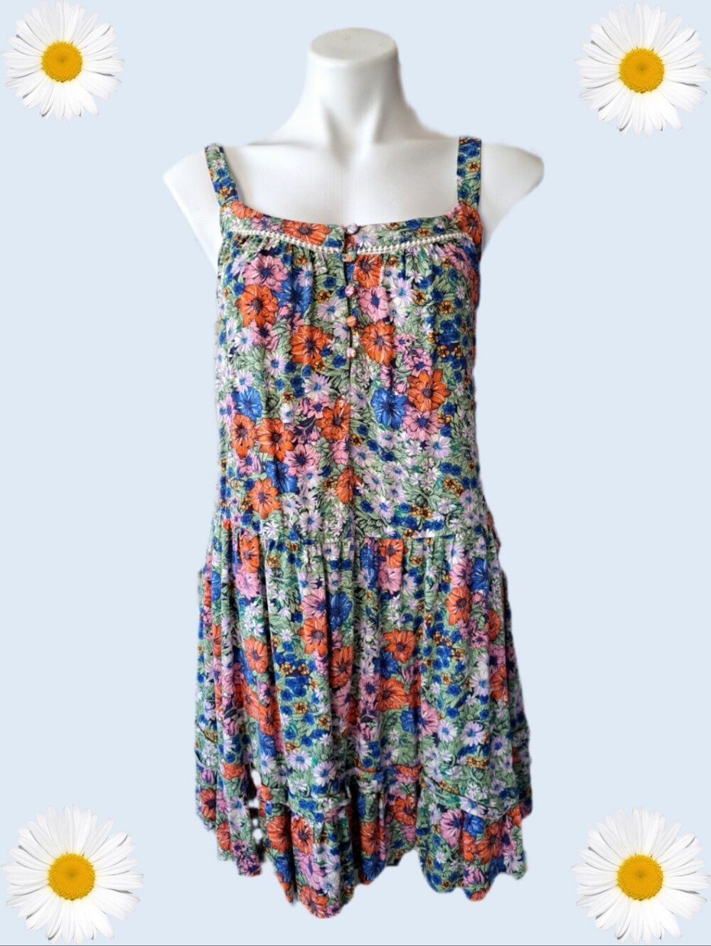 Wild Fable Floral Boho Drop Waist Button Front Mini Dress S